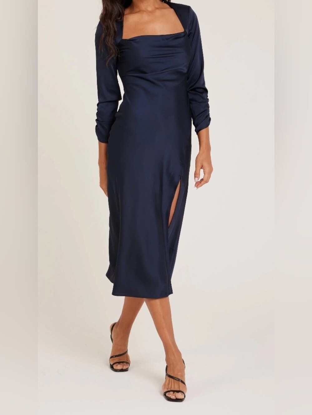 NWOT!ASTR The Label Anthro Formal Blue Gracie Women's Summer Satin Maxi Dress XS